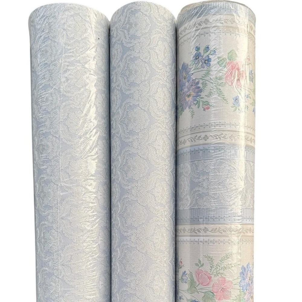 AS Creation Home Collection Satin Wallpaper Blue White Floral Damask textured